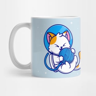 Cute Cat Astronaut Playing Yarn Ball Cartoon Mug